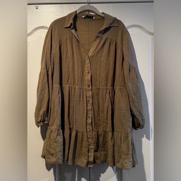 Zara Tops - Zara Olive Green Tiered Button-Front Blouse